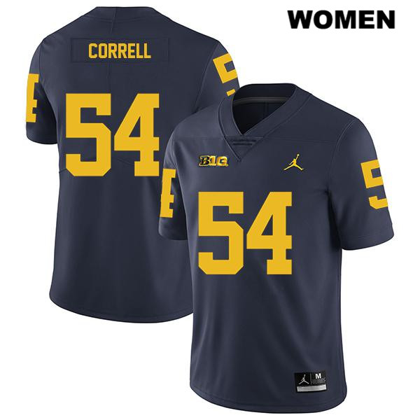 Women's NCAA Michigan Wolverines Kraig Correll #54 Navy Jordan Brand Authentic Stitched Legend Football College Jersey HA25C28FW